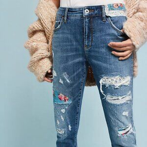 Anthropologie Pilcro Slim Boyfriend Floral Cottage Garden jeans